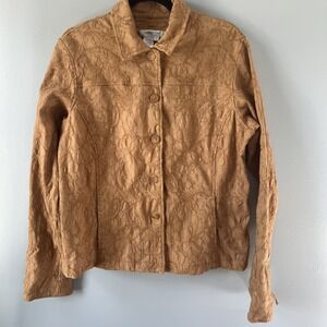 Coldwater Creek Women Jacket Large‎ Western Tapestry Brown Textured Boho Cotton